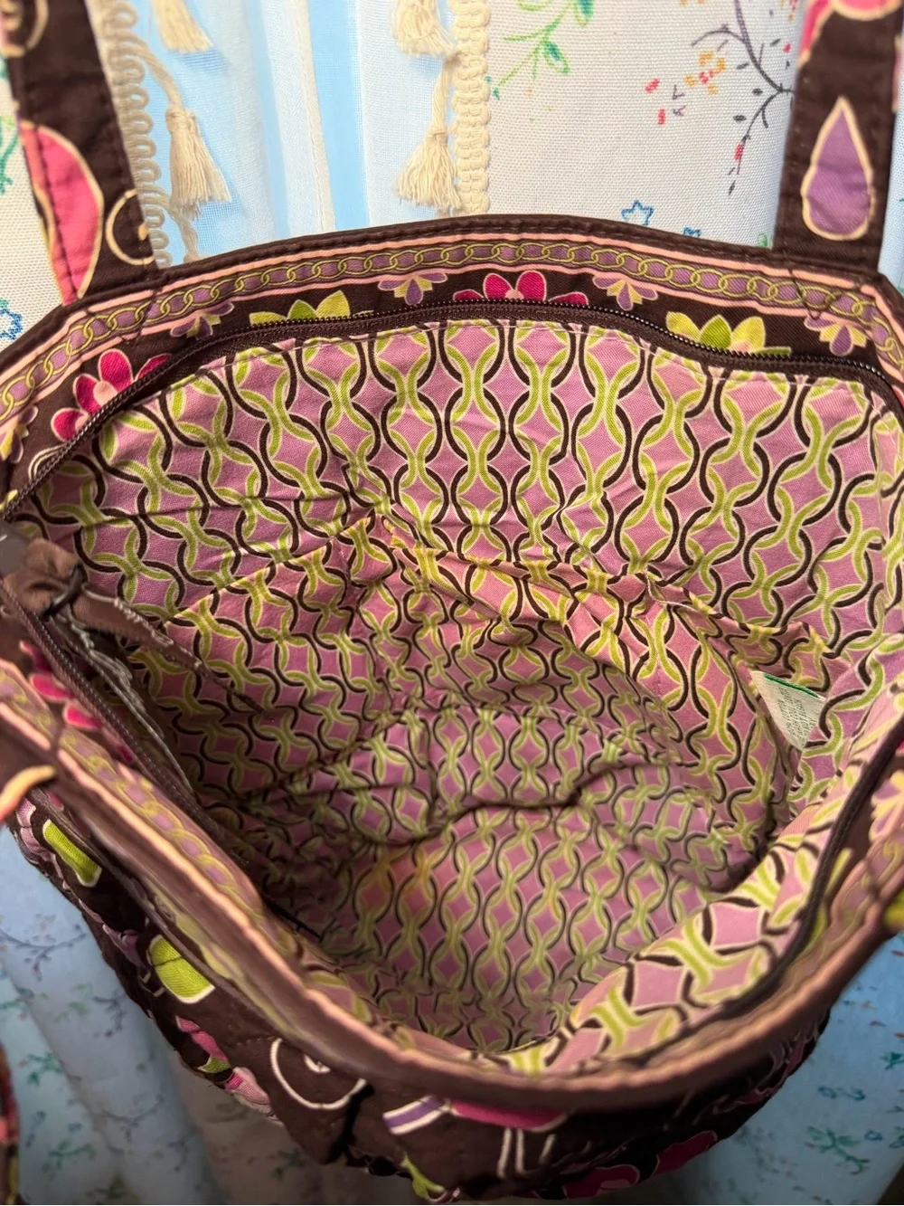 Vera Bradley Quilted Floral Tote Bag in Brown and Pink